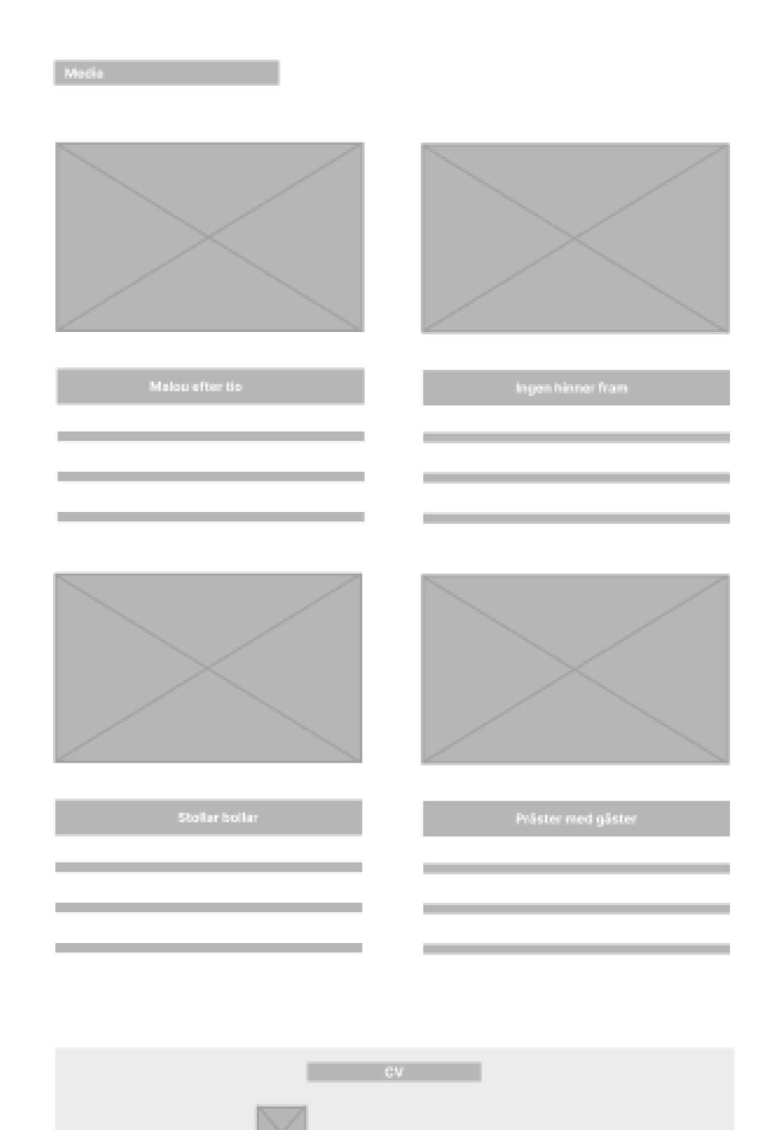 Wireframe of the website design, version 4